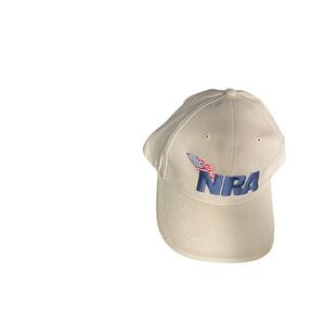 NRA Cap Hat Beige Blue Embroidered Logo USA Flag Patriotic Baseball